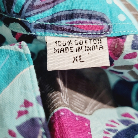 Floral Tunic Beach Cover Colorful 100% Cotton Woman's Size XL *small Tear* - Picture 9 of 9